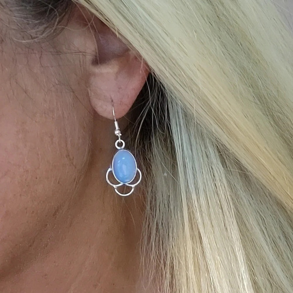 🔥LAST PAIR🔥 OPALITE SCROLL DROP EARRINGS, .925 WIRES - Picture 1 of 7